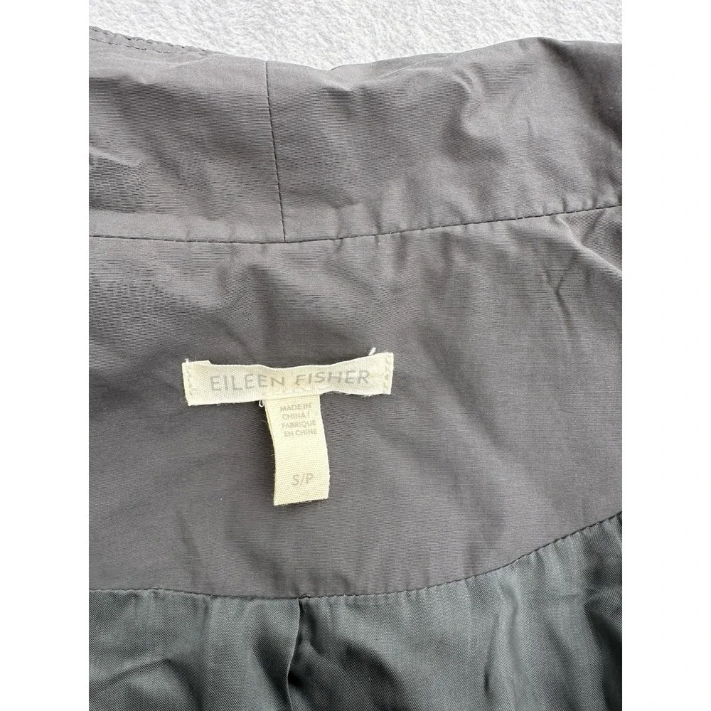 Eileen Fisher S Gray Organic Cotton Nylon A-Line Coat Jacket Drawstring Waist